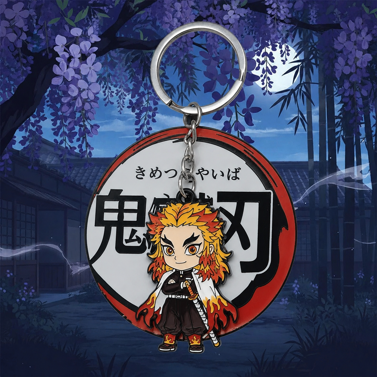 Rengoku Hashira Metal Rotating Keychain | Demon Slayer Anime Key Ring Key Chain