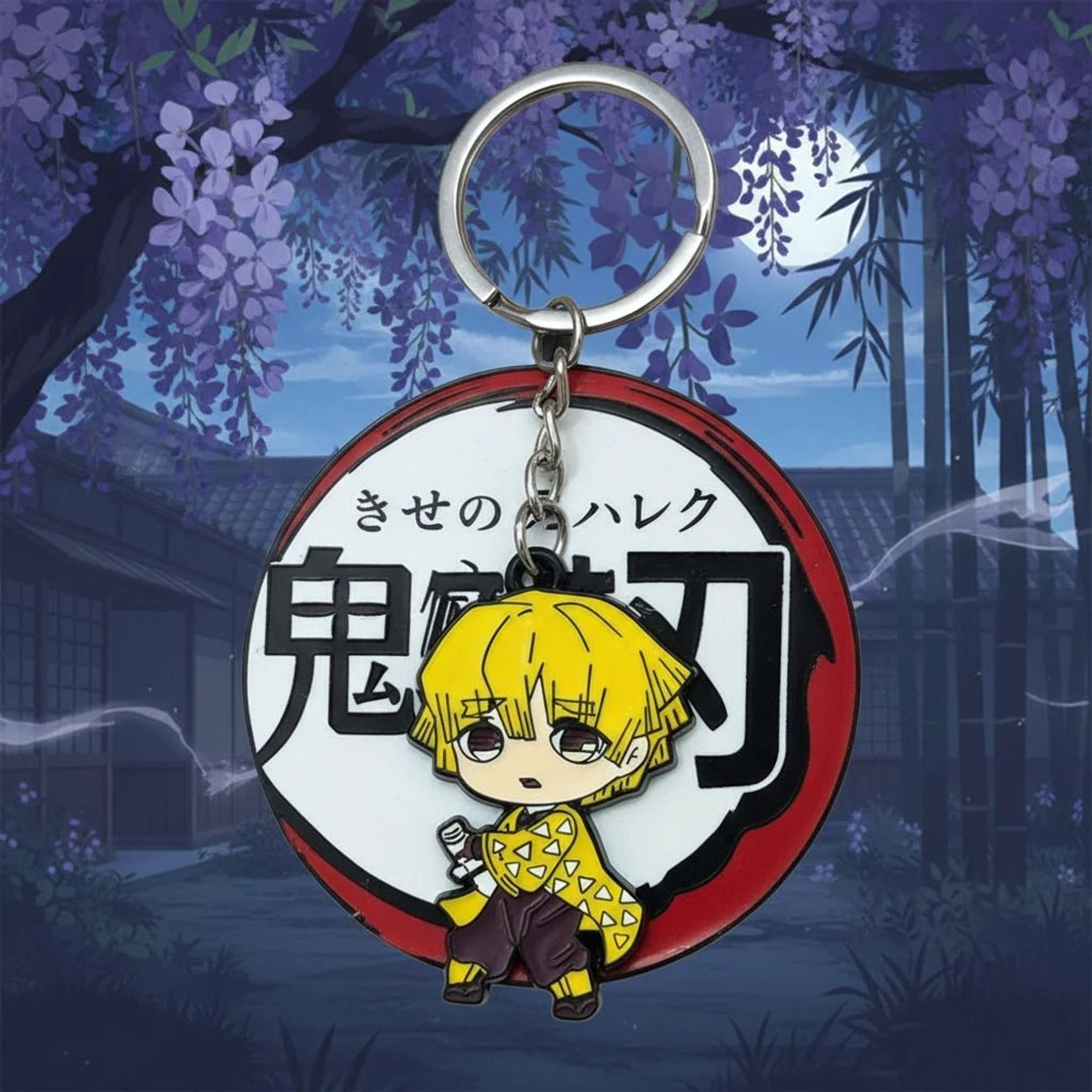 Zenitsu Agatsuma Metal Rotating Keychain | Demon Slayer Anime Key Ring Key Chain