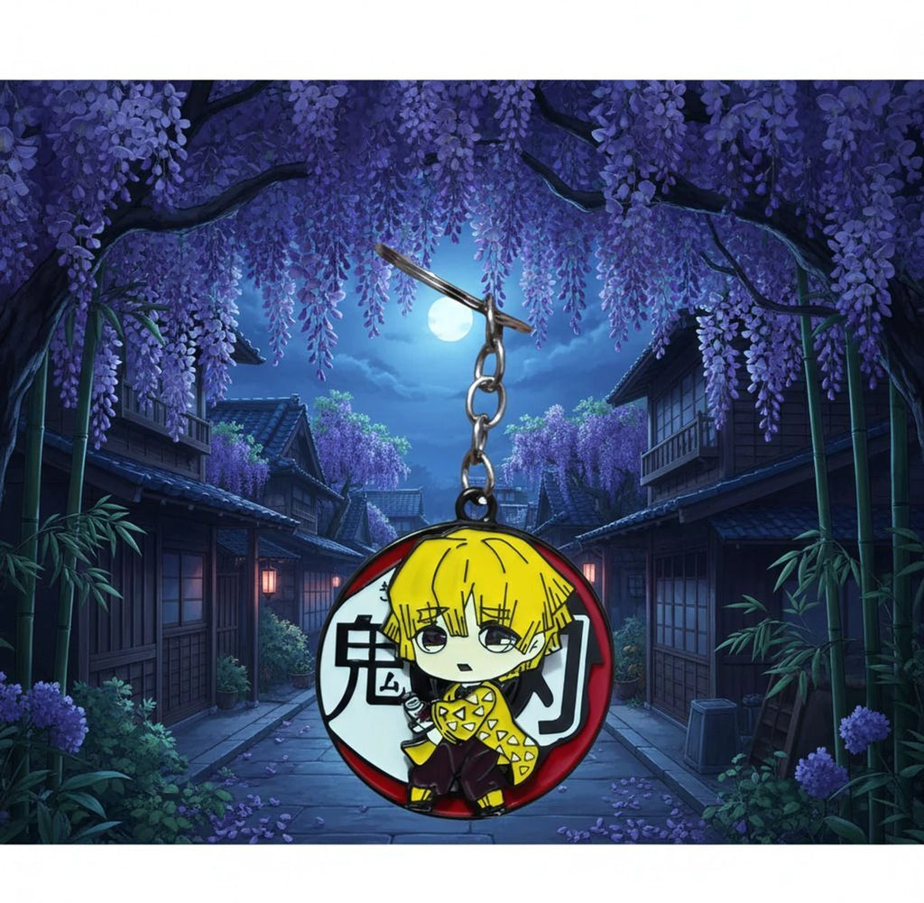 Zenitsu Agatsuma Metal Rotating Keychain | Demon Slayer Anime Key Ring Key Chain