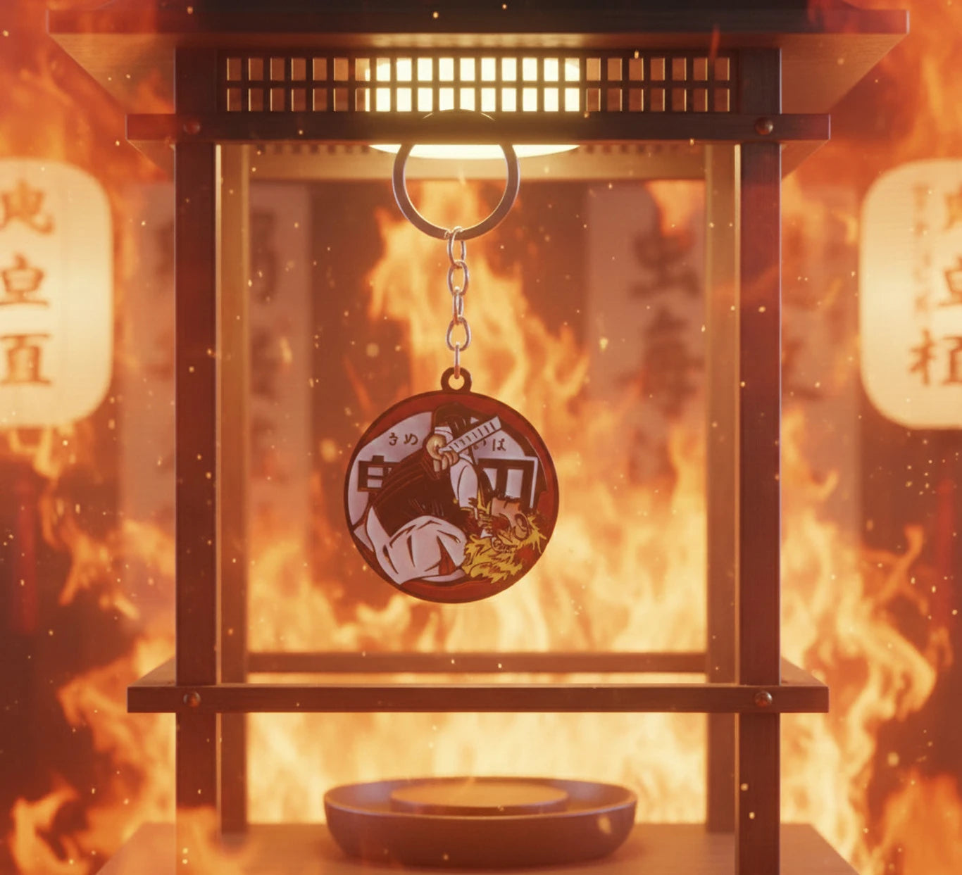 Rengoku Hashira Metal Rotating Keychain | Demon Slayer Anime Key Ring Key Chain