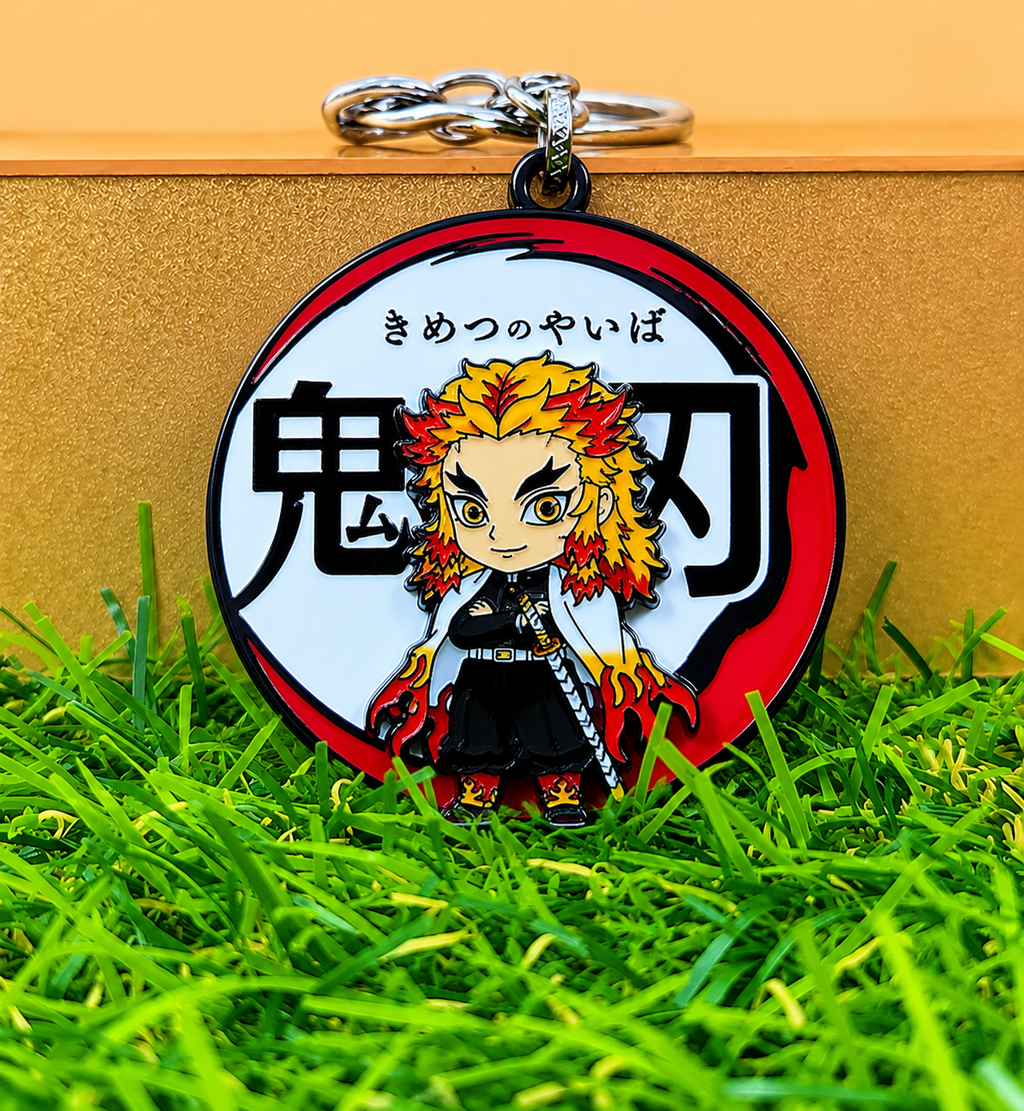 Rengoku Hashira Metal Rotating Keychain | Demon Slayer Anime Key Ring Key Chain